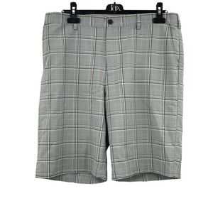Izod Golf Mens Flat Front Golf Shorts Gray/White‎ Plaid 36